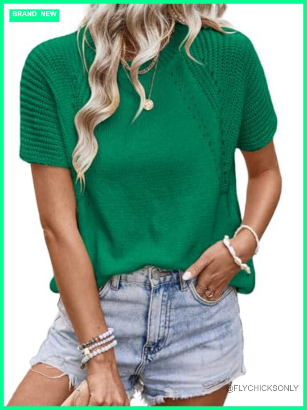 Womens Knit Sweater Top Short Sleeve Crewneck Hollow Out Loose Fit Casual